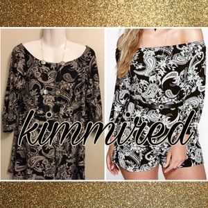 Boohoo Plus Black Paisley Off-Shoulder Romper ~ 20
